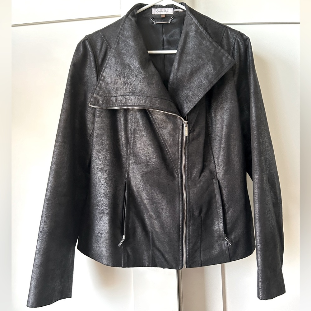 Faux Suede Moto Jacket, Size M by Calvin Klein